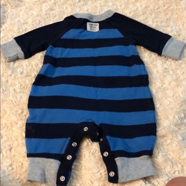Navy/blue stripe BabyGap one piece, 0-3mos