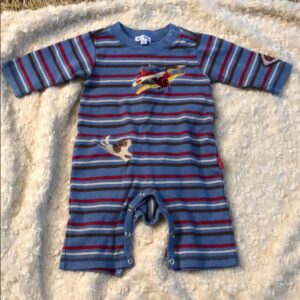 Blue w/ stripes leTop long sleeved one pc, 3mos