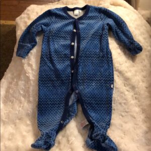 Petit Lem, blue velour footed onesie, 6 mos