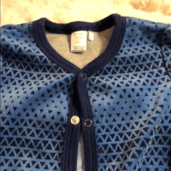 Petit Lem, blue velour footed onesie, 6 mos
