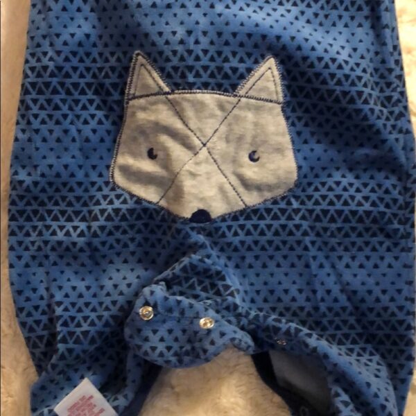 Petit Lem, blue velour footed onesie, 6 mos