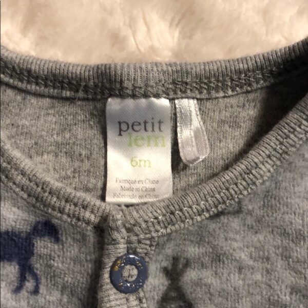 Petit Lem, footed grey horse onesie, 6 mos