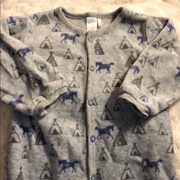 Petit Lem, footed grey horse onesie, 6 mos
