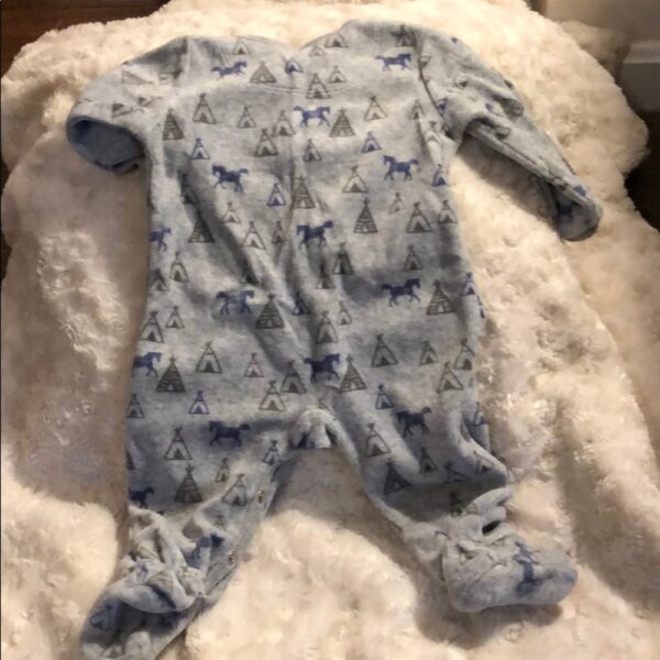 Petit Lem, footed grey horse onesie, 6 mos