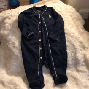 Like new, Ralph Lauren navy footed onesie, 3 mos