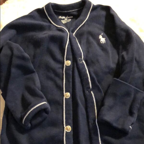 Like new, Ralph Lauren navy footed onesie, 3 mos