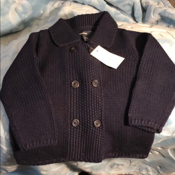 NWT, Baby Gap, navy collared cardigan, 6-12 mos