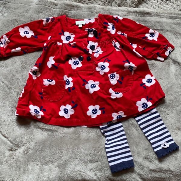 Le top corduroy dress with knit leggings, 3 mos