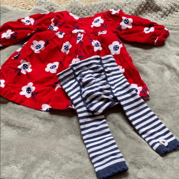 Le top corduroy dress with knit leggings, 3 mos