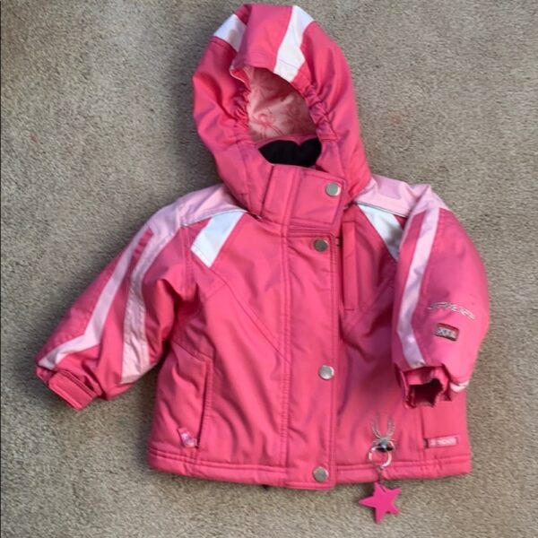 Girls’ pink Spyder ski coat, removable hood, sz 2