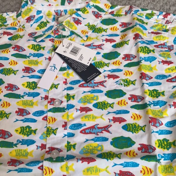 NWT Penguin boys print button down, sz 10/12