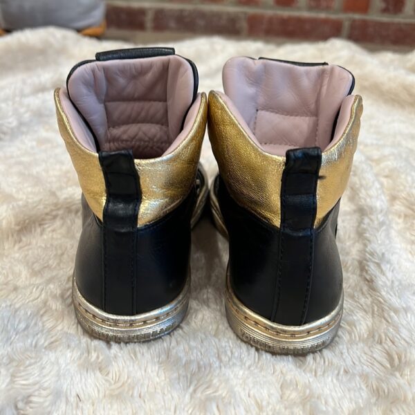Pr of Young Versace black and gold hi tops, no laces, sz 12