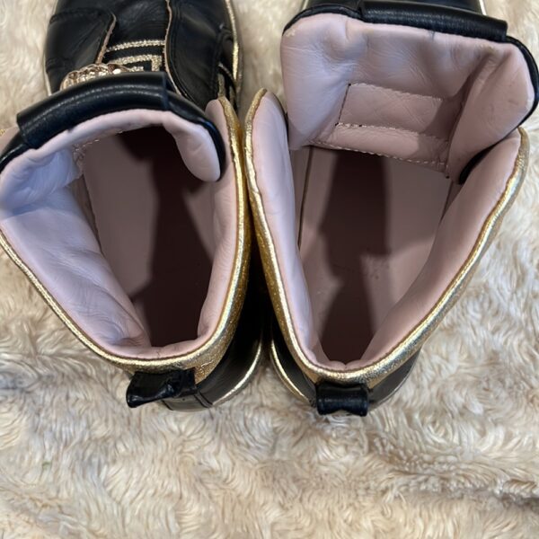 Pr of Young Versace black and gold hi tops, no laces, sz 12