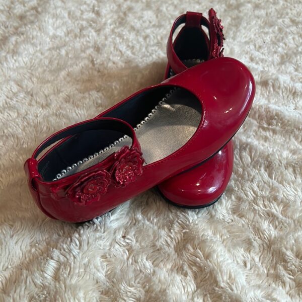 Pr of red girl’s patent leather dress shoes, Rachel Shoes, sz 12