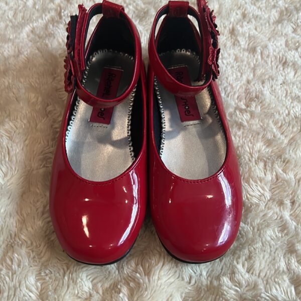 Pr of red girl’s patent leather dress shoes, Rachel Shoes, sz 12