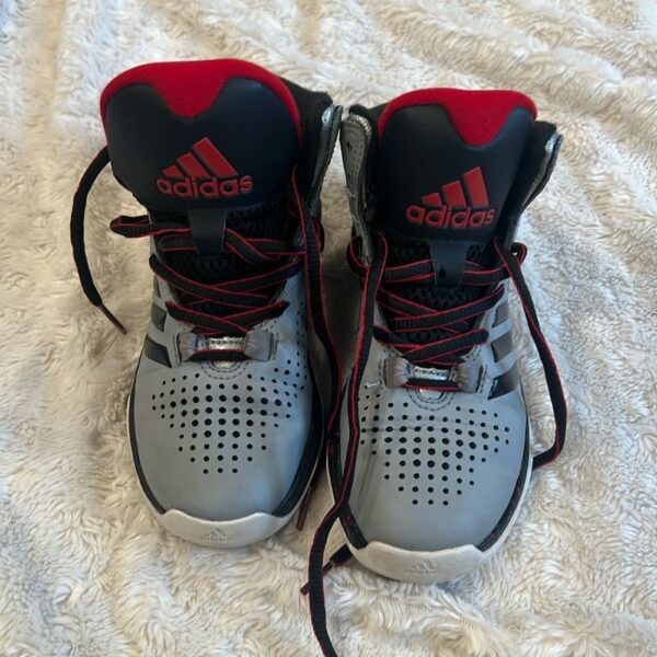 Lightly worn pair of boy’s grey Adidas hi tops, sz 12 1/2, ca 2017