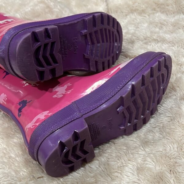 Pair of girl’s pink unicorn rain boots by Hatley, sz 12