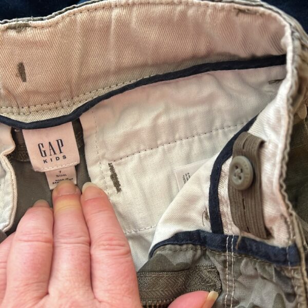 GAP, pair of boy’s washed camo cargo shorts, size 7 slim