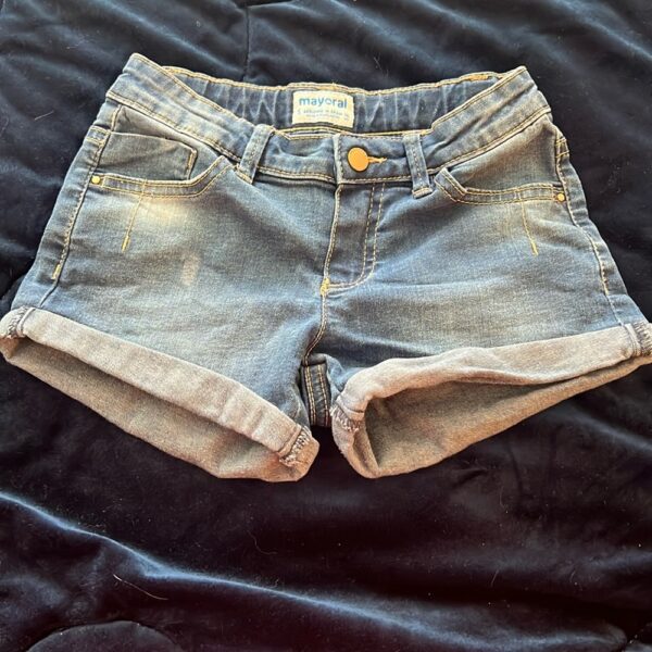 Mayoral, pair of girl’s rolled cuff Jean shorts, size 5