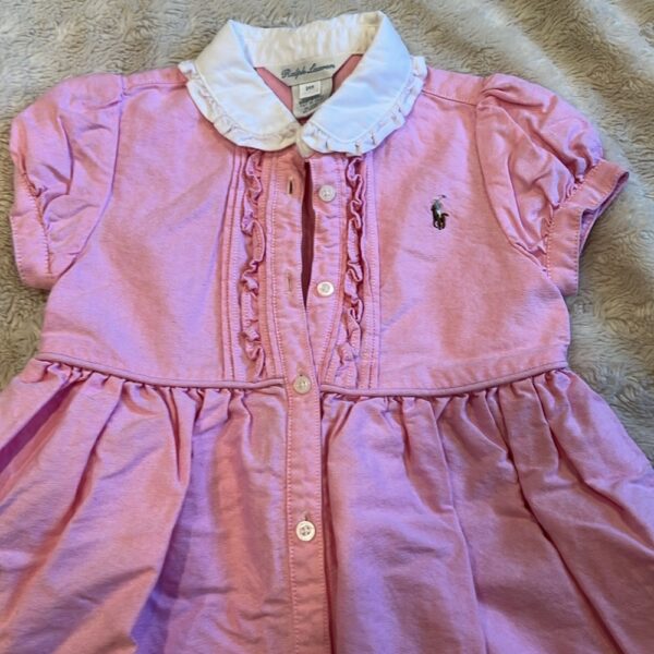 Ralph Lauren, like new, girl’s button up polo dress with ruffles, 24 months