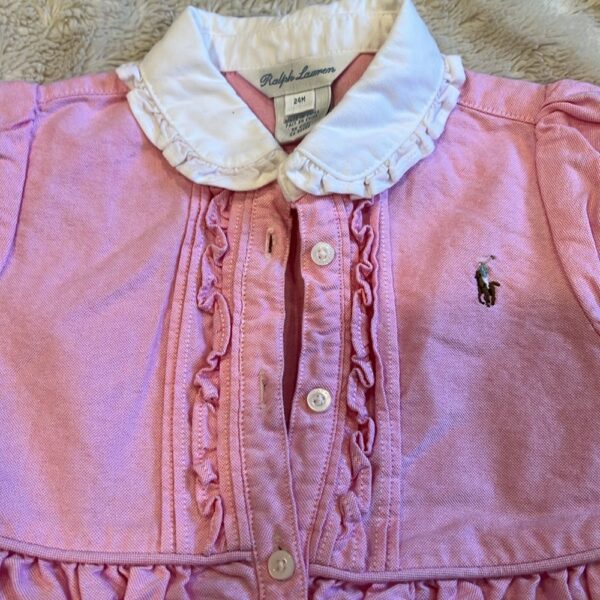 Ralph Lauren, like new, girl’s button up polo dress with ruffles, 24 months
