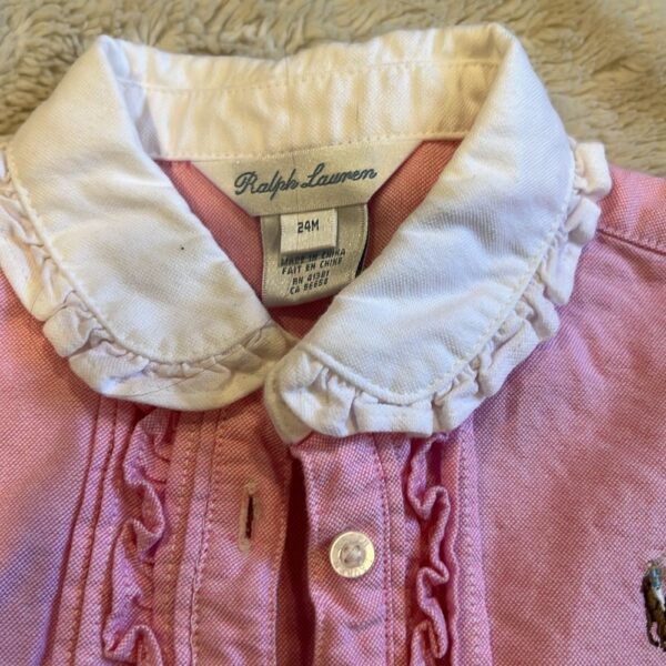 Ralph Lauren, like new, girl’s button up polo dress with ruffles, 24 months