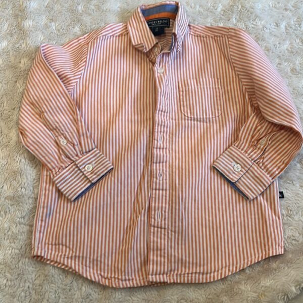 Tooby Doo, orange and white striped long sleeve dress shirt, sz 2t