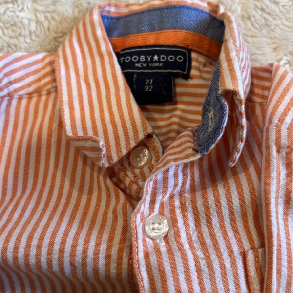 Tooby Doo, orange and white striped long sleeve dress shirt, sz 2t