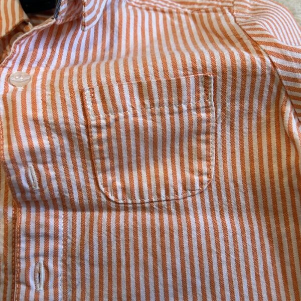 Tooby Doo, orange and white striped long sleeve dress shirt, sz 2t
