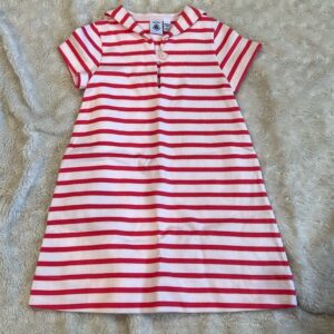 NWOT, Petit Bateau, salmon and white striped short sleeved sweater dress, 36 mos