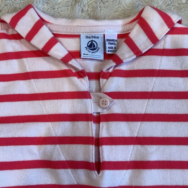 NWOT, Petit Bateau, salmon and white striped short sleeved sweater dress, 36 mos