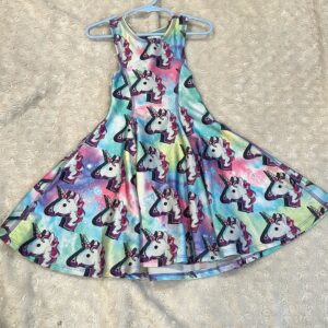 Terez, girl’s Unicorn pattern skater dress, size large (6)