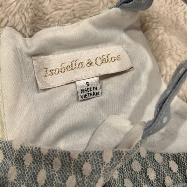 Isobella & Chloe, linen apron dress with lace, size 5