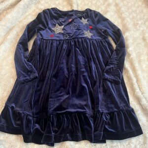 Joules, adorable dark blue velvet long sleeved dress with sequins, size 6