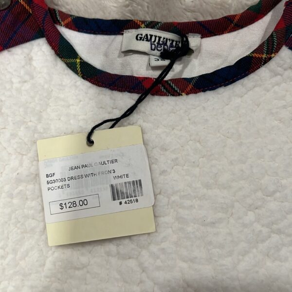 Gaultier Bebe, NWT, quilted white dress with front pockets, sz 3