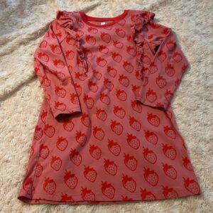 Tea, long sleeved jersey dress with strawberries, size 7