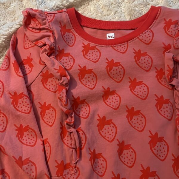 Tea, long sleeved jersey dress with strawberries, size 7
