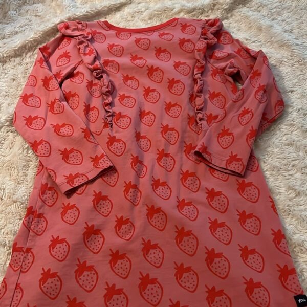 Tea, long sleeved jersey dress with strawberries, size 7