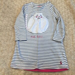 Joules, long sleeved jersey style dress with Cat, size 2-3 years