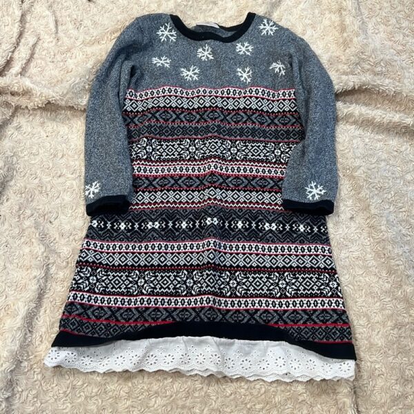 Hanna Andersson, grey snowflake sweater dress, sz 6