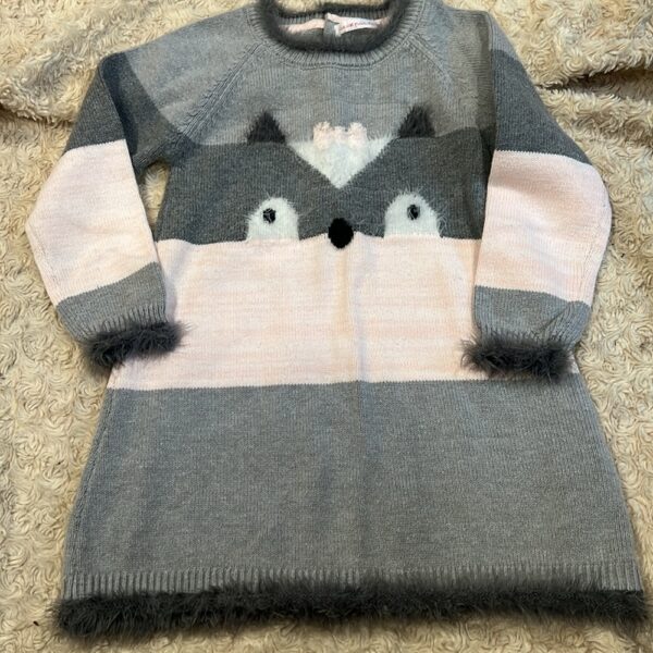 Deux par Deux, pink and grey sweater dress with tights, size 3