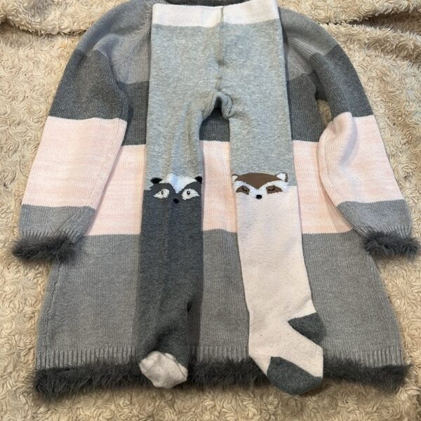 Deux par Deux, pink and grey sweater dress with tights, size 3