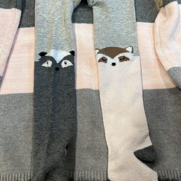 Deux par Deux, pink and grey sweater dress with tights, size 3