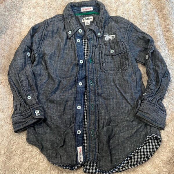 Hatley, boy’s button up shirt, “Antique Tractor Club”, size 5