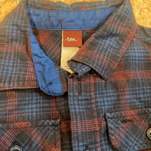 NWOT, Tea Collection, red and blue button up, size 3