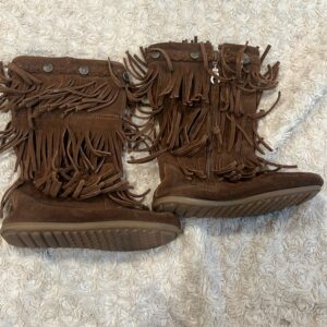 Minnetonka, pair of zip up brown suede boots, sz 12