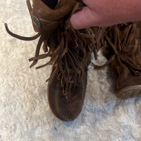 Minnetonka, pair of zip up brown suede boots, sz 12