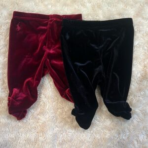 Ralph Lauren, 2 pairs of baby girl leggings, black and maroon, size 3 months