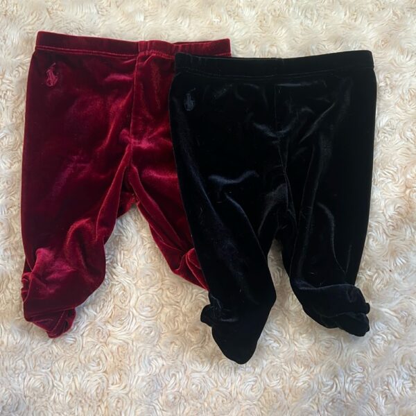 Ralph Lauren, 2 pairs of baby girl leggings, black and maroon, size 3 months