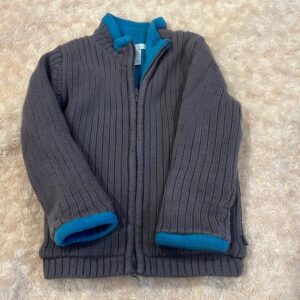 Obaibi, thick fleece lined grey zip up sweater, size 2